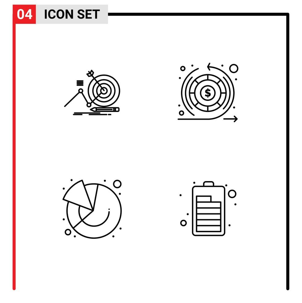 Stock Vector Icon Pack of 4 Line Signs and Symbols for target finance focus return marketing Editable Vector Design Elements