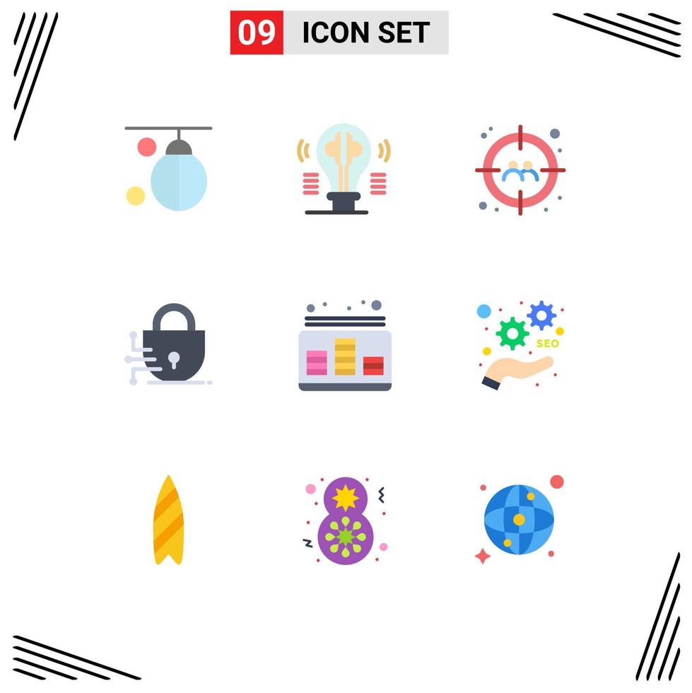 Set of 9 Vector Flat Colors on Grid for audio lock idea digital target Editable Vector Design Elements