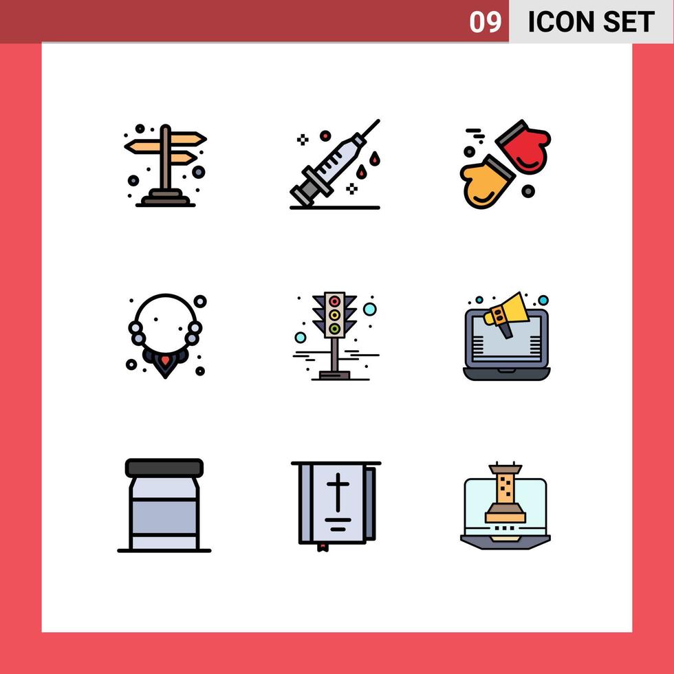 Universal Icon Symbols Group of 9 Modern Filledline Flat Colors of signal jewelry alpine gem scandinavia Editable Vector Design Elements