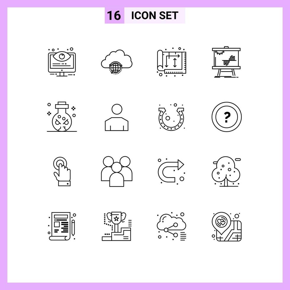 Mobile Interface Outline Set of 16 Pictograms of data business hub interior home Editable Vector Design Elements