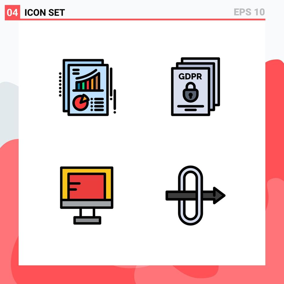 4 Filledline Flat Color concept for Websites Mobile and Apps chart computer report padlock study Editable Vector Design Elements