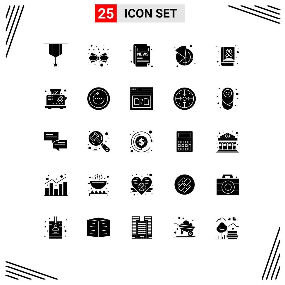 Universal Icon Symbols Group of 25 Modern Solid Glyphs of book share rating pie chart Editable Vector Design Elements
