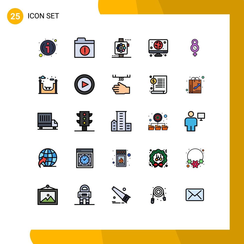 25 User Interface Filled line Flat Color Pack of modern Signs and Symbols of city symbol devices eight computer Editable Vector Design Elements