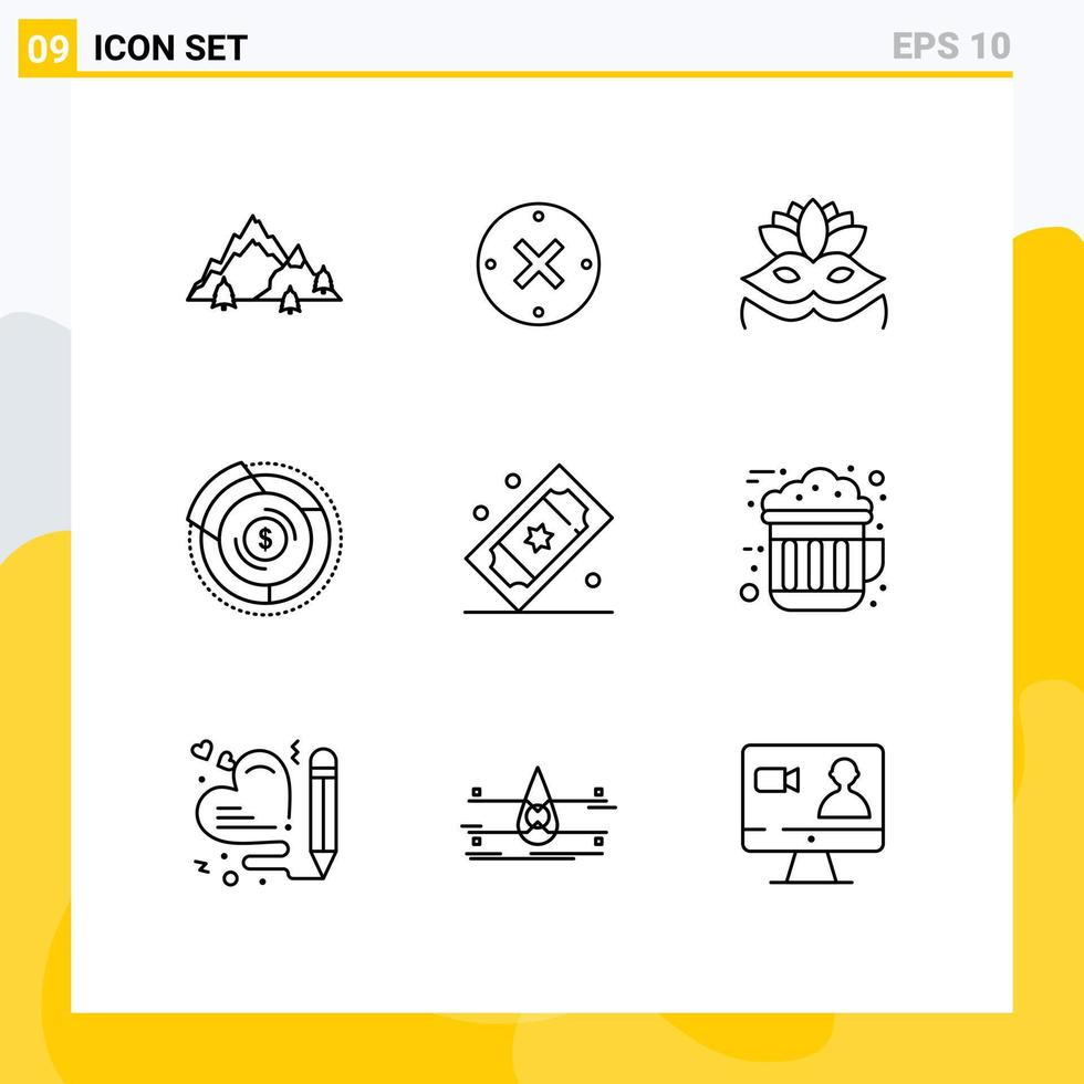 Universal Icon Symbols Group of 9 Modern Outlines of cinema tickets financial cancel diagram balance Editable Vector Design Elements