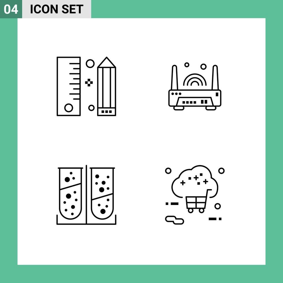 Modern Set of 4 Filledline Flat Colors and symbols such as coding apparatus pencil electronic lab test Editable Vector Design Elements
