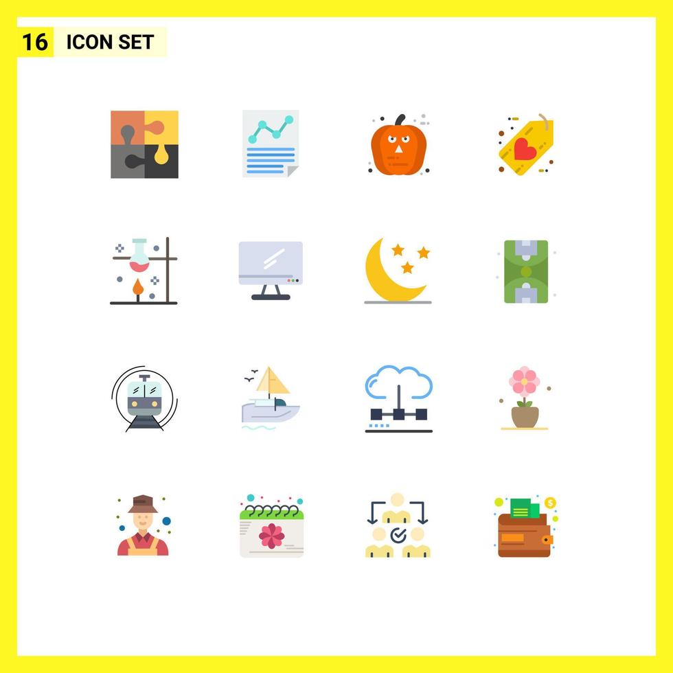 16 Flat Color concept for Websites Mobile and Apps heart favorite page black pumpkin Editable Pack of Creative Vector Design Elements