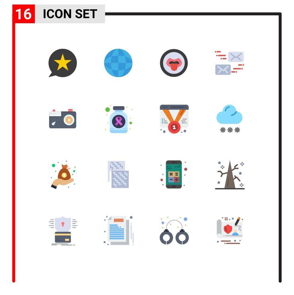 grupo de símbolos de icono universal de 16 colores planos modernos de mensaje de imagen biología marketing correo electrónico paquete editable de elementos creativos de diseño de vectores