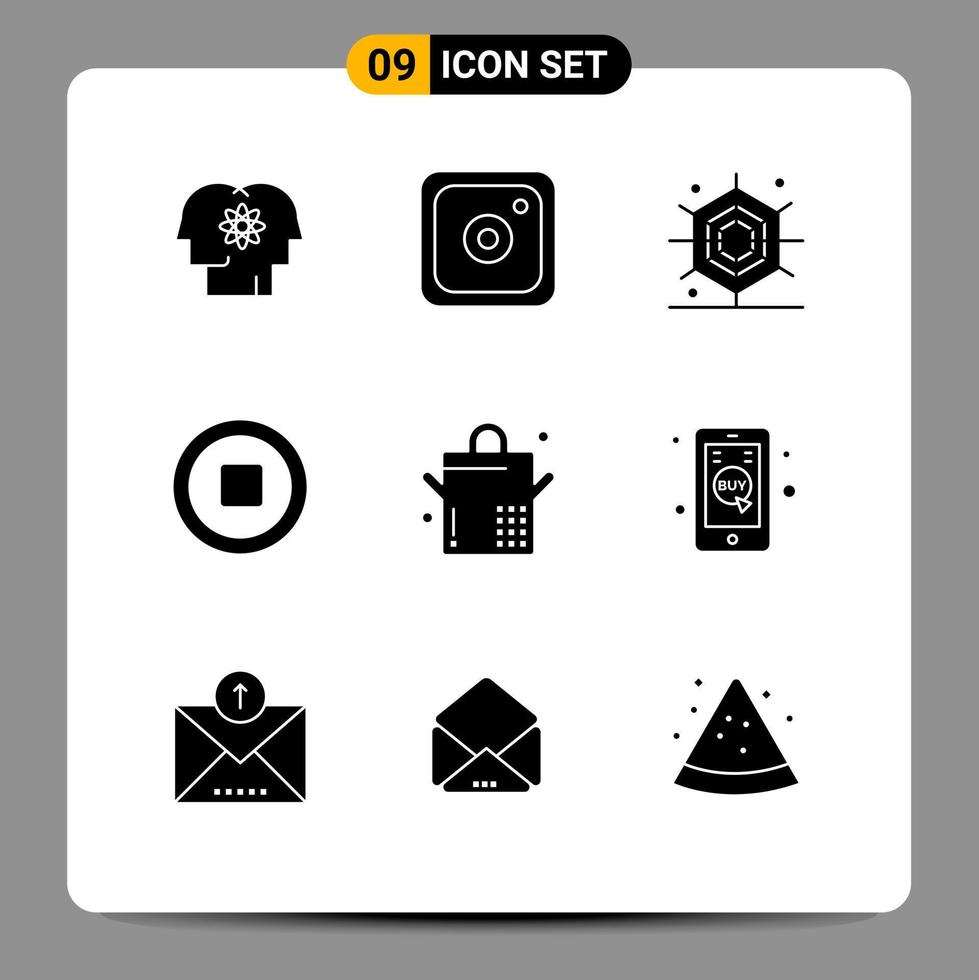 User Interface Pack of 9 Basic Solid Glyphs of commerce saucepan halloween food multimedia Editable Vector Design Elements