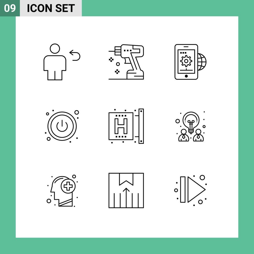 User Interface Pack of 9 Basic Outlines of disease switch tool power globe Editable Vector Design Elements