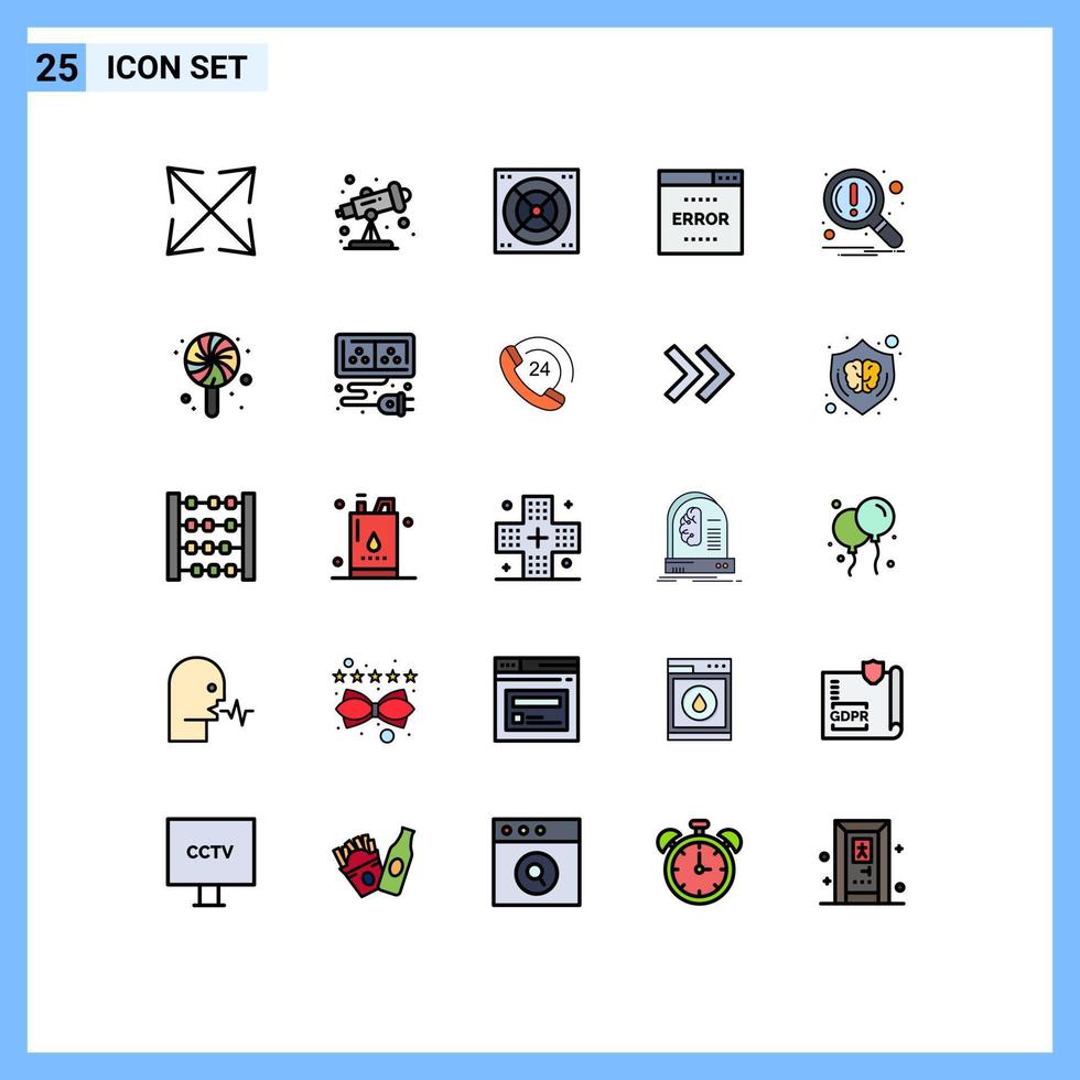 Modern Set of 25 Filled line Flat Colors and symbols such as search magnifier bathroom find page Editable Vector Design Elements
