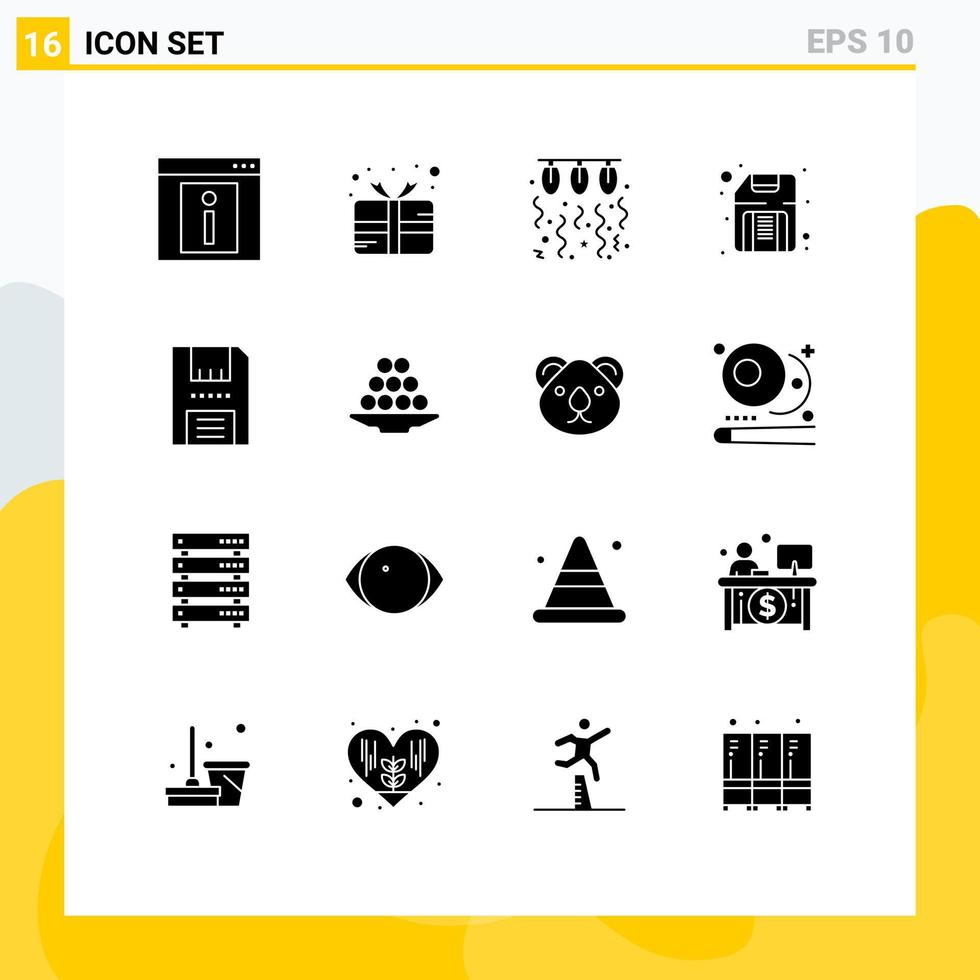 16 Thematic Vector Solid Glyphs and Editable Symbols of hardware disk prize computer love Editable Vector Design Elements