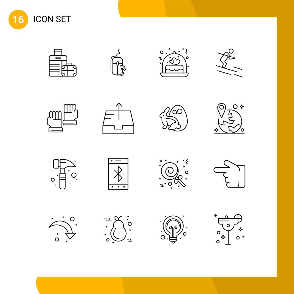 Mobile Interface Outline Set of 16 Pictograms of glove skiing shopping ski gift Editable Vector Design Elements