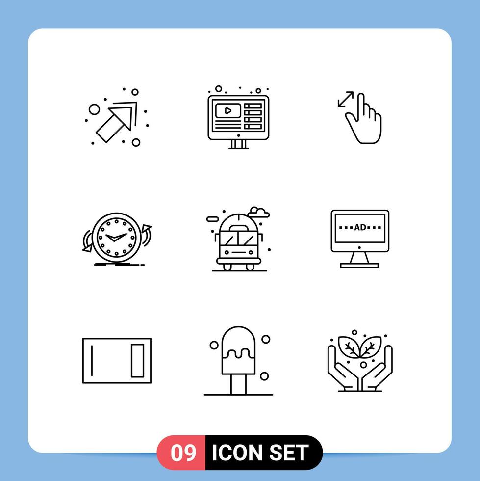 9 User Interface Outline Pack of modern Signs and Symbols of city counter gestures clockwise backup Editable Vector Design Elements