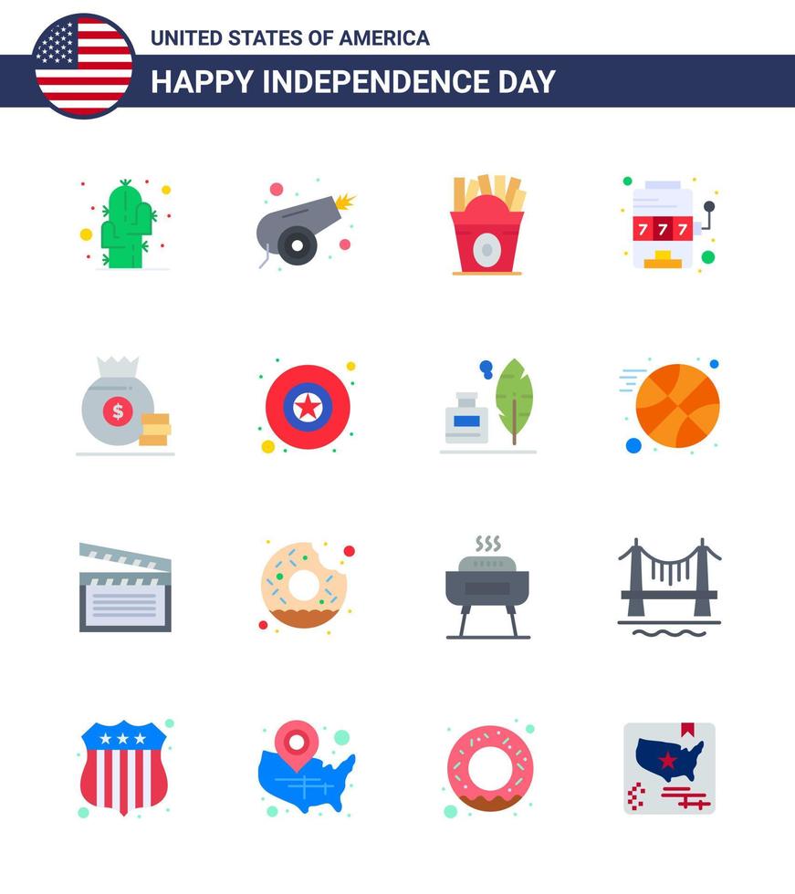 Big Pack of 16 USA Happy Independence Day USA Vector Flats and Editable Symbols of bag game frise slot casino Editable USA Day Vector Design Elements