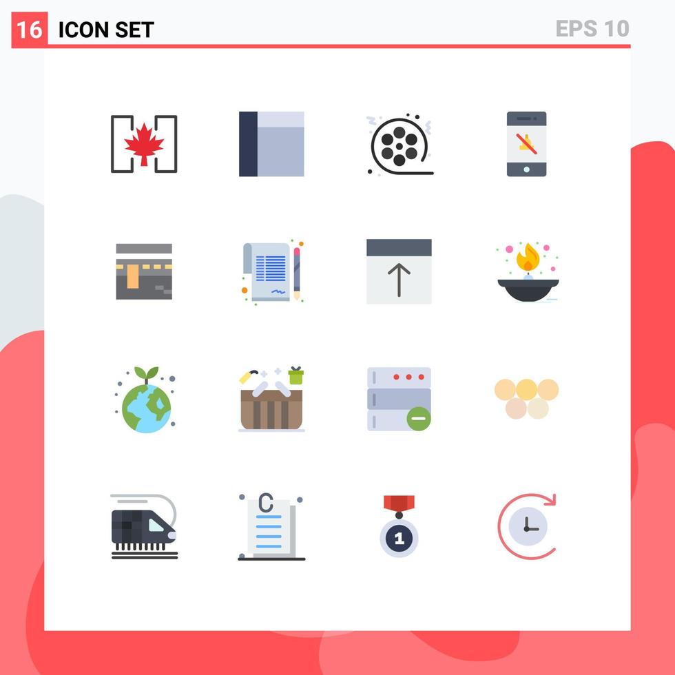 16 iconos creativos signos y símbolos modernos de la tecnología de cine rezar kaaba paquete editable mudo de elementos de diseño de vectores creativos