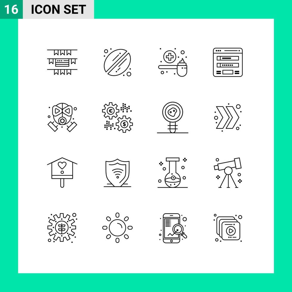 Set of 16 Vector Outlines on Grid for firefighter web measuring sitemap form Editable Vector Design Elements