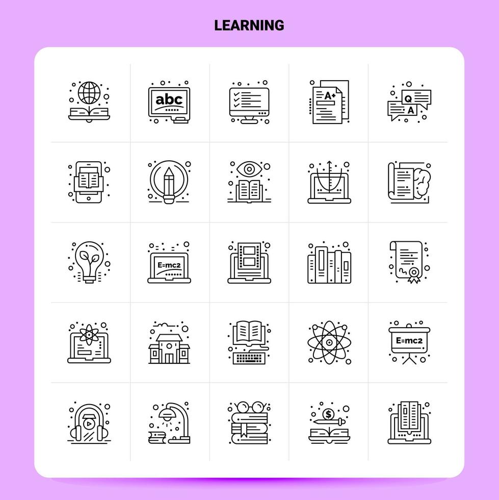 OutLine 25 Learning Icon set Vector Line Style Design Black Icons Set Linear pictogram pack Web and Mobile Business ideas design Vector Illustration