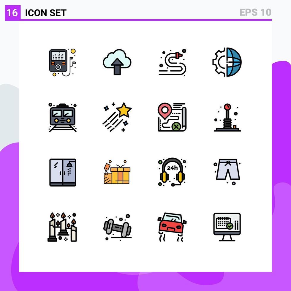 Universal Icon Symbols Group of 16 Modern Flat Color Filled Lines of subway metro water production international Editable Creative Vector Design Elements