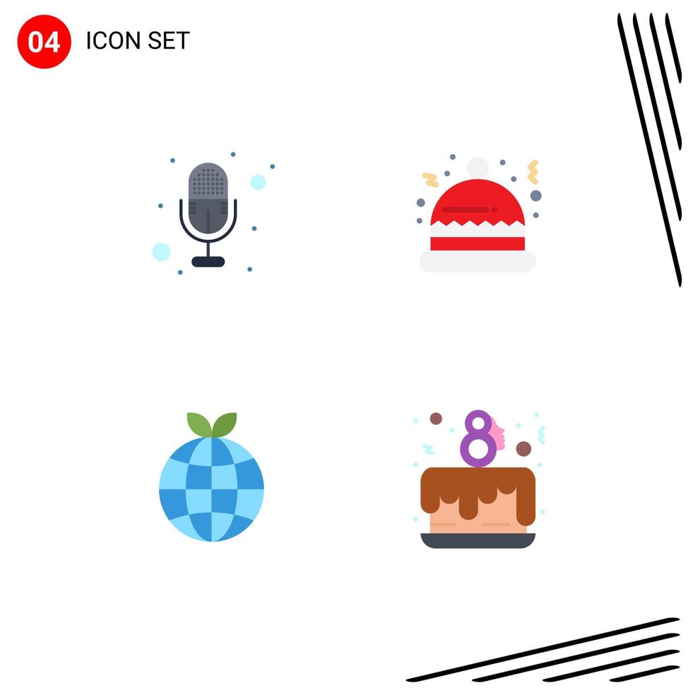 4 Creative Icons Modern Signs and Symbols of mic cake party christmas earth love Editable Vector Design Elements