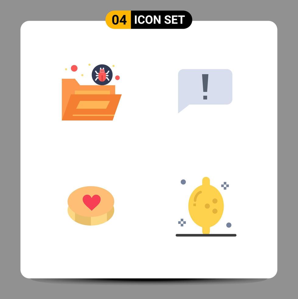 Pictogram Set of 4 Simple Flat Icons of bug favorite security error love Editable Vector Design Elements