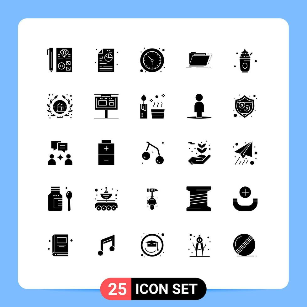Modern Set of 25 Solid Glyphs and symbols such as food files clock directory archive Editable Vector Design Elements