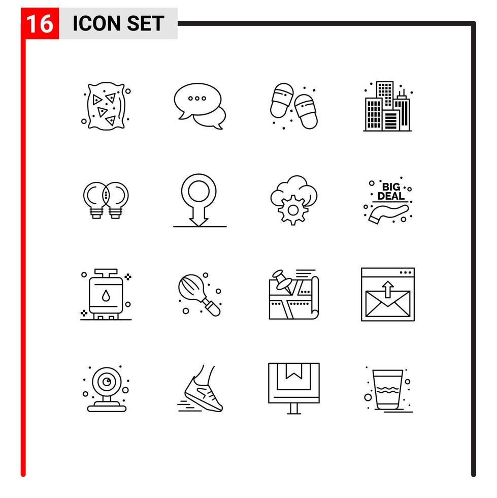 Group of 16 Outlines Signs and Symbols for mechanic idea beach building city Editable Vector Design Elements