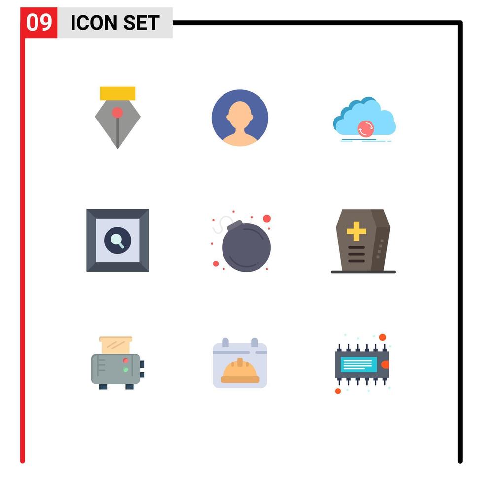 Modern Set of 9 Flat Colors Pictograph of coffin bomb sync alert product Editable Vector Design Elements