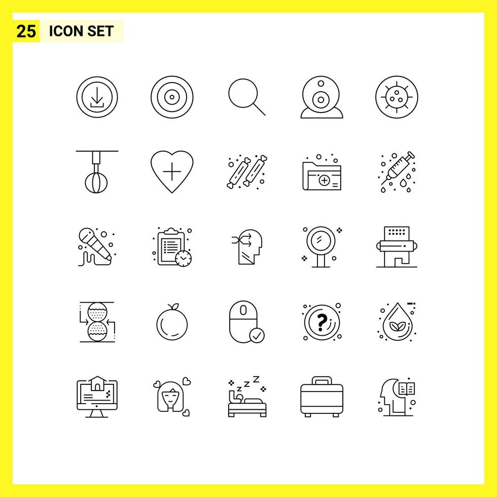 Pack of 25 Modern Lines Signs and Symbols for Web Print Media such as disease webcam target surveillance ui Editable Vector Design Elements