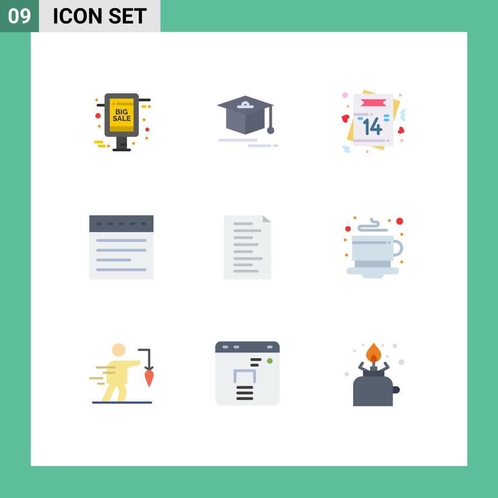 9 User Interface Flat Color Pack of modern Signs and Symbols of website code invite website tabs Editable Vector Design Elements