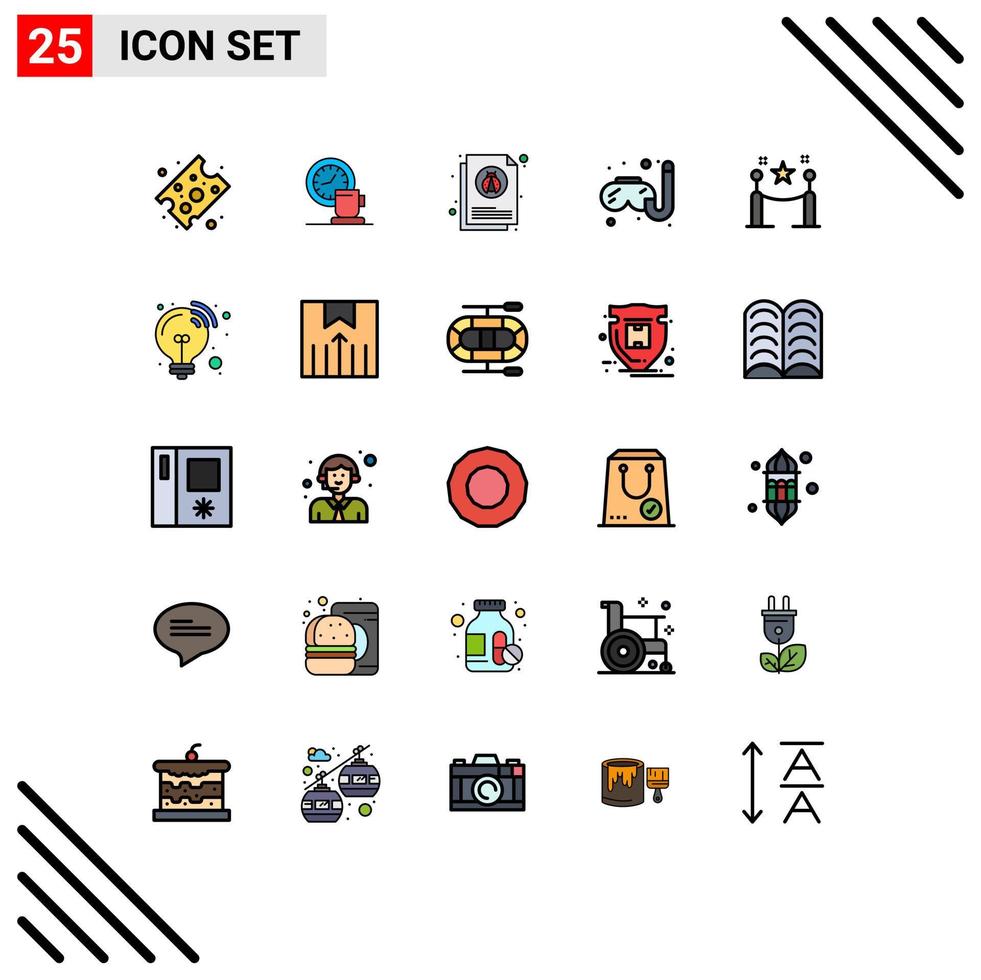 Pack of 25 Modern Filled line Flat Colors Signs and Symbols for Web Print Media such as fence hobby bug hobbies insecure Editable Vector Design Elements