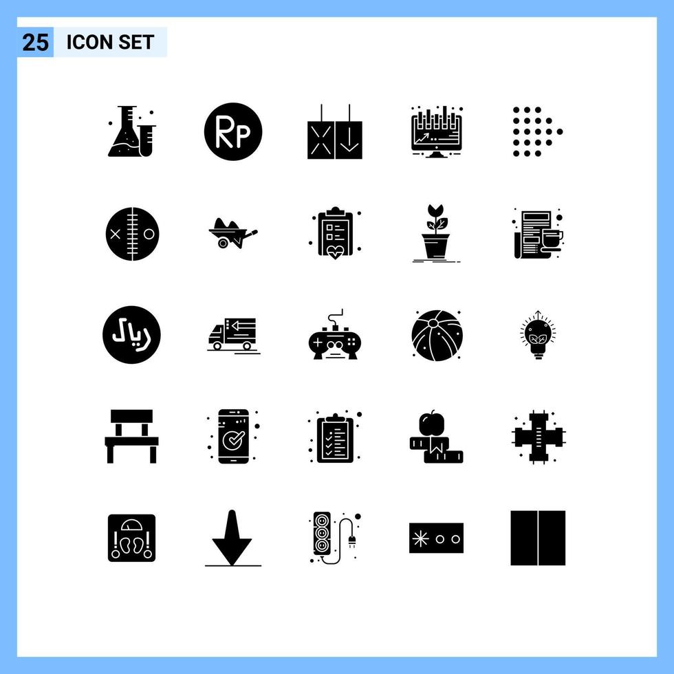 Group of 25 Solid Glyphs Signs and Symbols for doll dotted reverse right presentation Editable Vector Design Elements