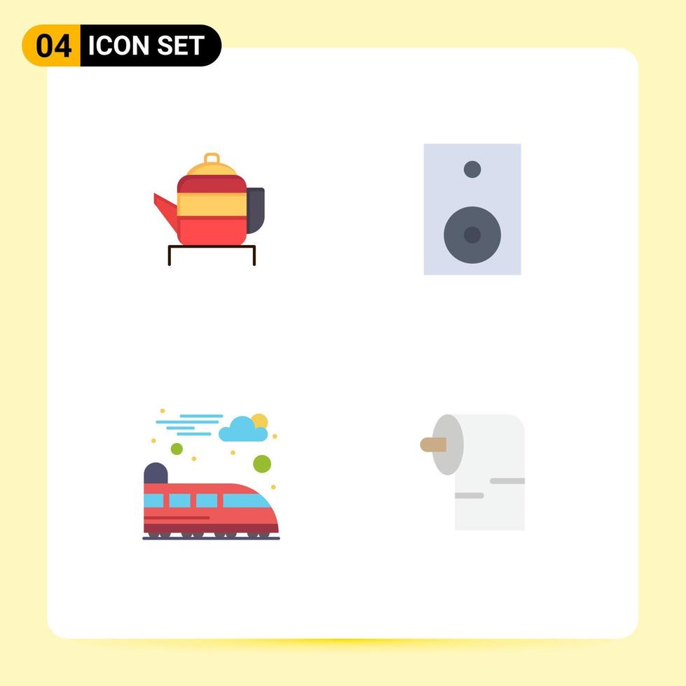 Modern Set of 4 Flat Icons Pictograph of tea electric chinese products train Editable Vector Design Elements