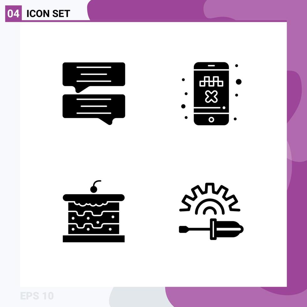 Modern Set of 4 Solid Glyphs Pictograph of bubble cake cab transport screw driver Editable Vector Design Elements