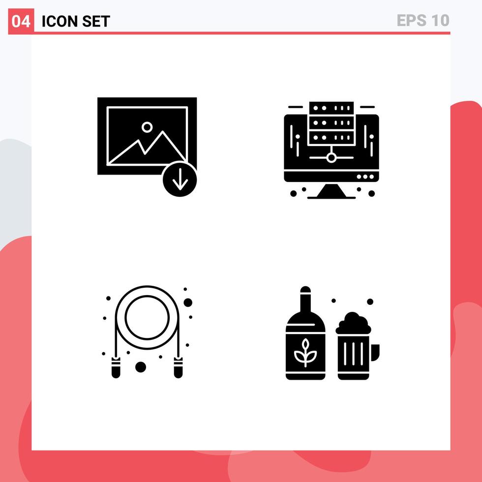 Set of 4 Vector Solid Glyphs on Grid for download skipping computer server bottle Editable Vector Design Elements