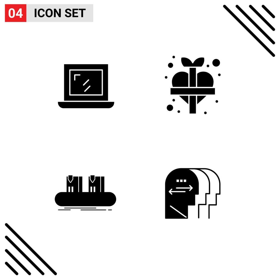 Modern Set of 4 Solid Glyphs Pictograph of web conveyor heart add line Editable Vector Design Elements