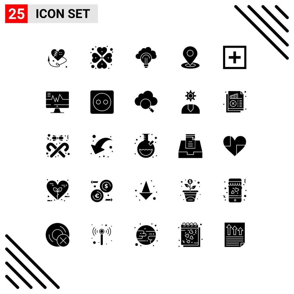 Group of 25 Solid Glyphs Signs and Symbols for info hotel light pin location Editable Vector Design Elements