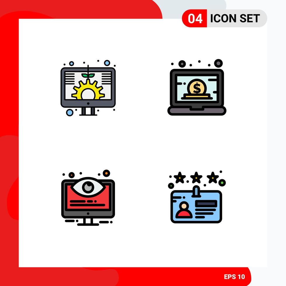 Set of 4 Modern UI Icons Symbols Signs for digital configuration screen laptop monitoring Editable Vector Design Elements