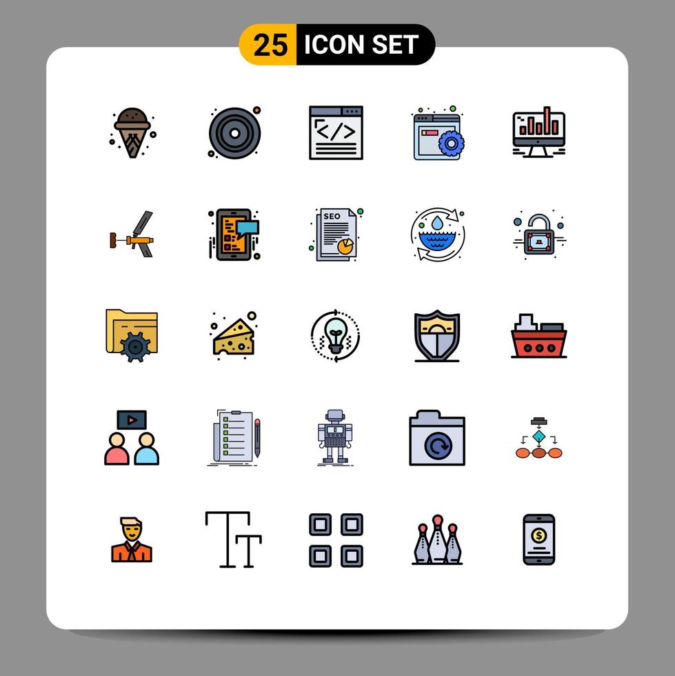 Modern Set of 25 Filled line Flat Colors Pictograph of chart browser coding website configure Editable Vector Design Elements