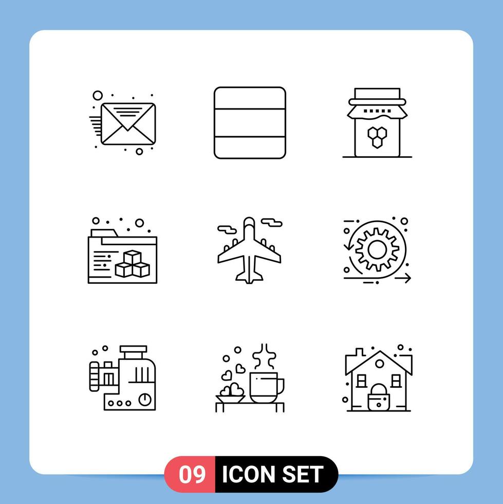 paquete de iconos de vector de stock de 9 signos y símbolos de línea para el avión de miel de avión mundial que imprime elementos de diseño de vector editables