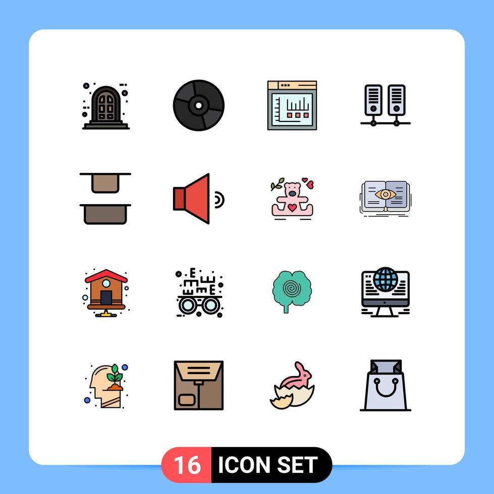 paquete de 16 líneas llenas de colores planos creativos de elementos de diseño de vectores creativos editables del centro del servidor del navegador de distribución vertical