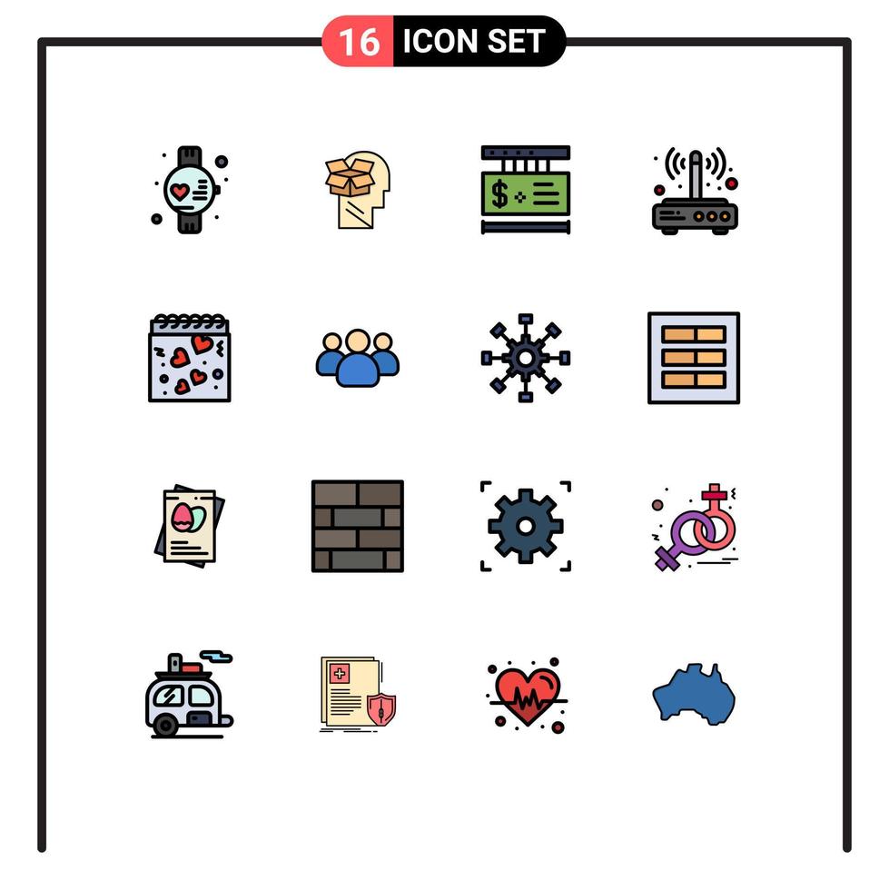 Pictogram Set of 16 Simple Flat Color Filled Lines of calendar connection price wifi modem Editable Creative Vector Design Elements