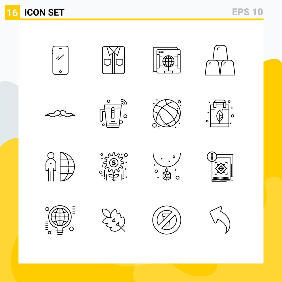 Outline Pack of 16 Universal Symbols of moustache finance shopping business globe Editable Vector Design Elements