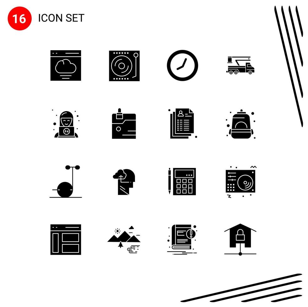 16 Universal Solid Glyphs Set for Web and Mobile Applications customer lifting vinyl lift crane Editable Vector Design Elements