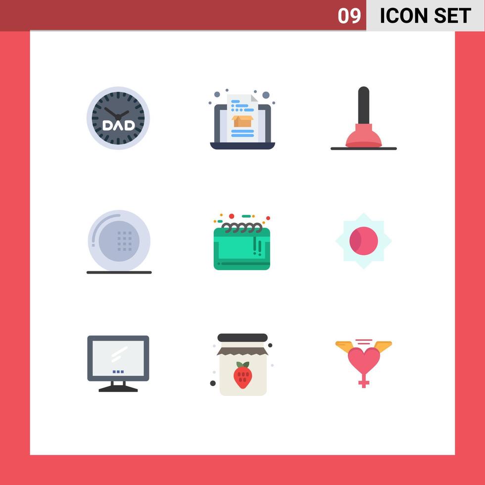 Universal Icon Symbols Group of 9 Modern Flat Colors of grand sale calendar toilet plate food Editable Vector Design Elements
