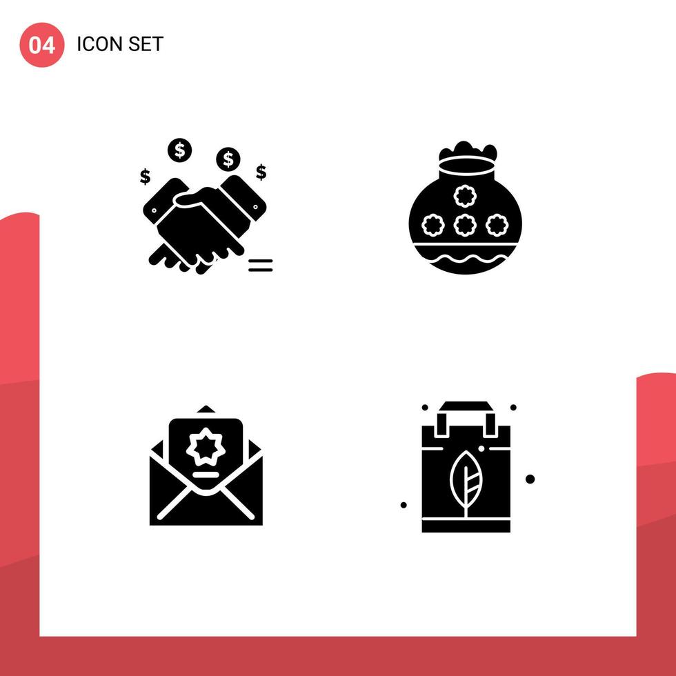 Set of 4 Vector Solid Glyphs on Grid for hand festival sales sand envelope Editable Vector Design Elements