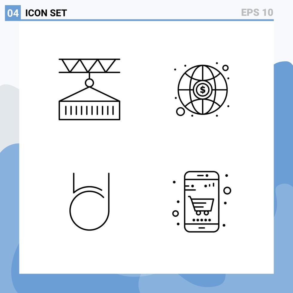 Set of 4 Vector Filledline Flat Colors on Grid for cargo coin shipping investment crypto currency Editable Vector Design Elements