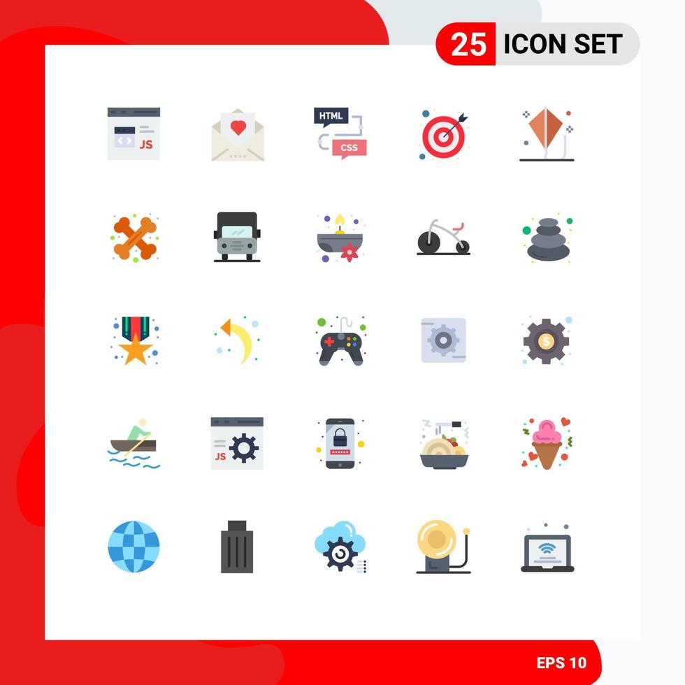 Group of 25 Modern Flat Colors Set for target arrow mail programming development Editable Vector Design Elements