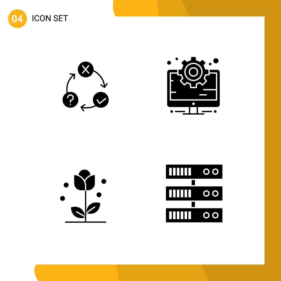 Pictogram Set of 4 Simple Solid Glyphs of daily flora organization computer flower Editable Vector Design Elements