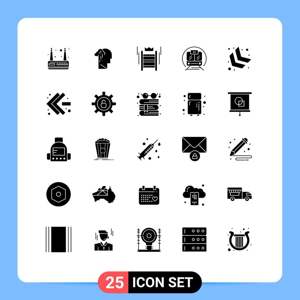 Group of 25 Solid Glyphs Signs and Symbols for arrow trian ladder transport business Editable Vector Design Elements