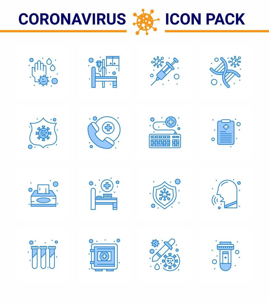 16 Blue coronavirus epidemic icon pack suck as protection strand flu genomic dna viral coronavirus 2019nov disease Vector Design Elements